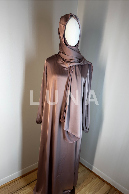 DRESS MARIAM INTEGRATED SCARF - ROSE GOLD