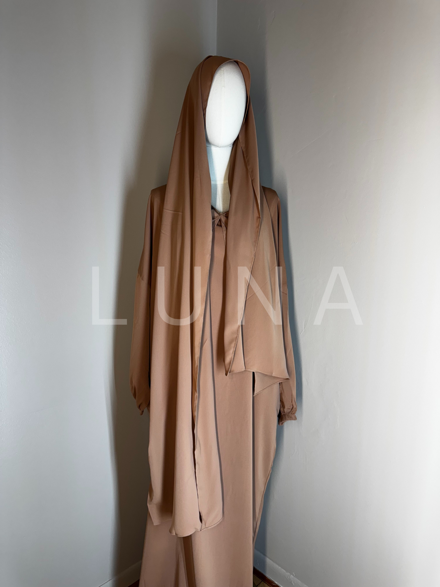 ABAYA MIRA INTEGRATED SCARF-BEIGE