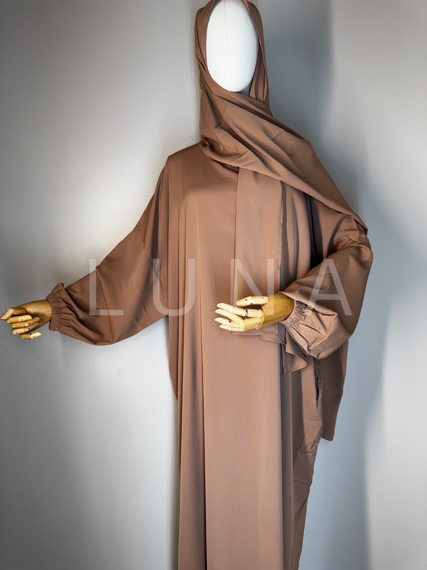 ABAYA MIRA INTEGRATED SCARF-BEIGE