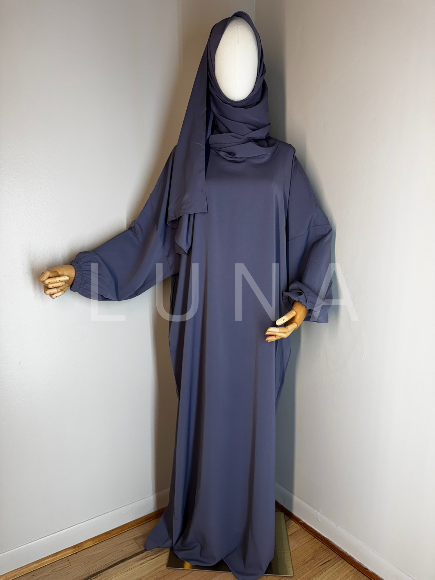 ABAYA MIRA INTEGRATED SCARF-GRAY